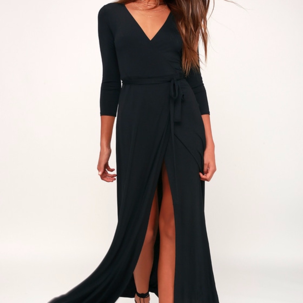 Lulu's Lovely Black Maxi Dress- Wrap Dress
